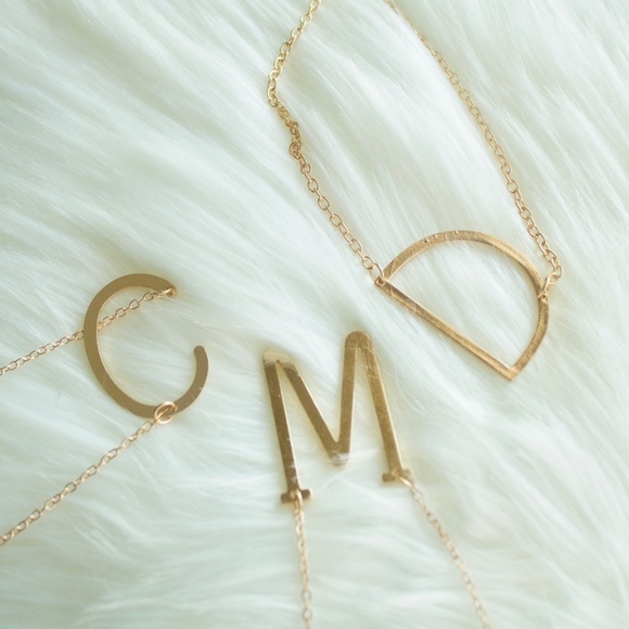 Gold Block Initial Necklace - Picture 2 of 2